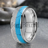 White Meteorite Block-like Turquoise Inlay 6/8MM Tungsten Rings for Men And Women