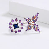 Butterfly Flower Red Green AAA Zircon Crystals Handmade Enamel Open Ring