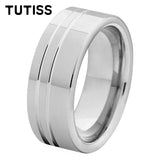 Offset Lines Polished 8mm Original Color Tungsten Wedding Ring for Men Women