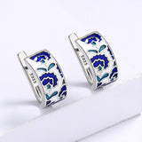 Fashion 925 Silver Classic Creative Handmade Flower Shape Blue Enamel Earrings