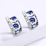 Fashion 925 Silver Classic Creative Handmade Flower Shape Blue Enamel Earrings
