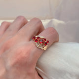 14 Karat Gold Filled Red Shiny AAA Zircon Crystal Elegant Vintage Rings For Women