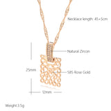 14K Gold Filled Gold Ethnic Square AAA Zircon Diamonds Long Vintage Pendant Necklace