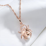 14K Gold Filled With Grey White Pearl Inlay AAA Zircon Diamonds Unique Spider Necklace