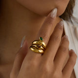 18K Gold ColorStainless Steel  Plated Finger Jewelry Zirconia Setting Creative Stacking Ring