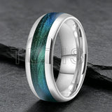 Dome High Polished Inlaid Gunmetal-Green Flow Sand 6mm 8mm Tungsten Carbide Rings
