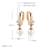 14 Karat Gold Filled Pearl AAA Zircon Diamonds Elegant Long Dangle Earrings For Women