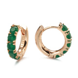 Lovely Vintage 14K Filled Gold Dark Green AAA Zircon Crystals Hoop Earrings