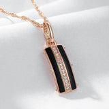 Elegant Luxury 14K Rolled Rose Gold AAA Zircon Diaonds and Black Enamel Necklace - Fine Fashion Jewellery