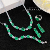 Luxury Vintage Square Lab Created Emeralds And AAA+ Zircon Necklaces Earrings Bracelets Rings - Jewellery Set - The Jewellery Supermarket