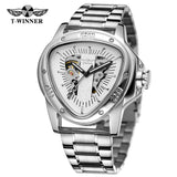 New Original Triangle Skeleton Automatic Mechanical Sport Stainless Steel High End Luxury Men Gold Tone Watches