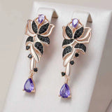 14K Gold Filled Luxury Gun Black Purple or Green AAA Zircon Crystals Fine Elegant Earrings