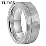 Hammered Offset Line 8mm Tungsten Carbide Rings for Men Women Comfort Fit
