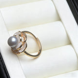 Multicolour Flower Design Freshwater Pearl AAA Zircon Diamonds 925 Silver Ring