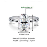 Luxury 4.5CT Oval Cut VVS1 D Colour Moissanite Diamond Silver Engagement Ring