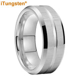 New Grooved Brushed Beveled Finish Classic Tungsten Carbide Rings for Men Women
