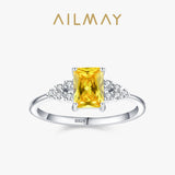 Luxury Sparkling Princess Cut Yellow AAAA Lab Created Diamond Silver Fine Ring