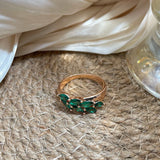 14K Filled Gold Vintage Green AAA Zircon Crystals Leaf Luxury Rings For Women