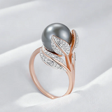 14 Karat Rolled Gold Big Grey Pearl AAA Zircon Diamonds  Luxury Women's Rings