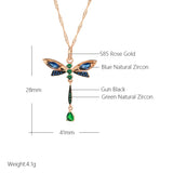 14k Rolled Gold Blue AAA Zircon Crystals Dragonfly Vintage Pendant Necklace For Women
