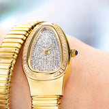 Amazing Luxury Zircon Diamond Dial Stainless Steel Quartz Wristwatch Fashion Snake Watch for WomenLady Dress Jewelry