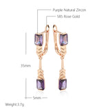 14K Filled Gold Square AAA Lab Created Purple Amethyst Zircon  Long Drop Earrings