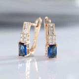14K Gold Filled Vintage Geometric AAA Blue Zircon Crystals Elegant Drop Fashion Earrings