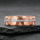 Gold Hammered Crushed White Opal Inlay 6/8mm  Wedding Tungsten Couples Rings