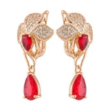 14 Karat Rolled Gold Luxury Red AAA Zircon Diamonds Dangle Retro Drop Shape Earrings