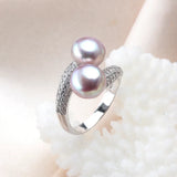 Double white pink purple black Freshwater Pearl AAA Zircon Diamonds Silver Rings