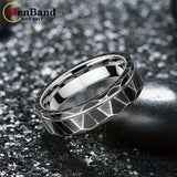 Black Geometric Hammered Offset Groove 8mm Tungsten Rings for Men Comfort Fit