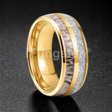 Polished Bevel Edges Deer Antler, Meteorolite Inlay 6/8mm Tungsten Carbide Rings