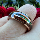 New Abalone Shell and Wood Inlay 8MM Gold Tungsten Wedding Ring for Men Women