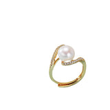 Luxury 14k Filled Gold Balance Bar Natural Pearl AAA Zircon Diamonds Rings