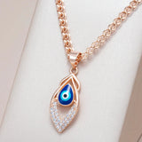 14K Gold Filled Personality Blue Enamel Eye Geometric AAA Zircon Diamonds Necklace
