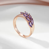 14K Filled Gold Fine Purple Leaf AAA Zircon Crystals Luxury Trendy Rings For Women