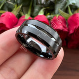Grooved Brushed 6mm 8mm Satin Men Women Tungsten Engagement Wedding Rings