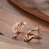 European Luxury Double Twist Zircon Earrings for Women 585 Gold Hollow Zircon Piercing Jewelry Wedding Lady's Unusual Jewelry