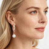 14K Gold Filled Geometric AAA Zircon Diamonds Long Pearl Glossy Drop Earrings