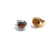 18K Gold Plated Popular Stainless Steel Natural Tiger Stone Geometric Charm Ring
