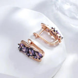 Unique Luxury 14K Rolled Rose Gold AAA Purple Zircon Crystals Earrings For Women - Fine Jewellery