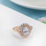 Classic Bright Rolled 14K Rose Gold AAA Zircon Diamonds Crystal Flower Rings For Women - Fine Daily Jewellery