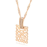14K Gold Filled Gold Ethnic Square AAA Zircon Diamonds Long Vintage Pendant Necklace