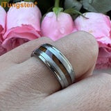 Different Wods Inlay Stepped Unique Brushed Finish Tungsten Wedding Rings