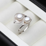 Excellent White/Black/Pink/Purple Natural Double Pearl Silver 925 Rings