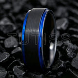 Matte Silver Brushed Center Shiny Blue Beveled Edges Two Tone 6/8mm Tungsten Rings