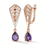 Elegant 14 Karat Gold Filled Shiny Purple AAA Zircon Diamonds Drop Earrings