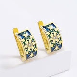 Vintage 18KGP Flower Shape Handmade Enamel Elegant Geometric Earrings