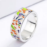 New Colourful Handmade Enamel Exquisite Flower 925 Silver Ring