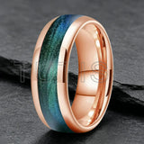 Dome High Polished Inlaid Gunmetal-Green Flow Sand 6mm 8mm Tungsten Carbide Rings